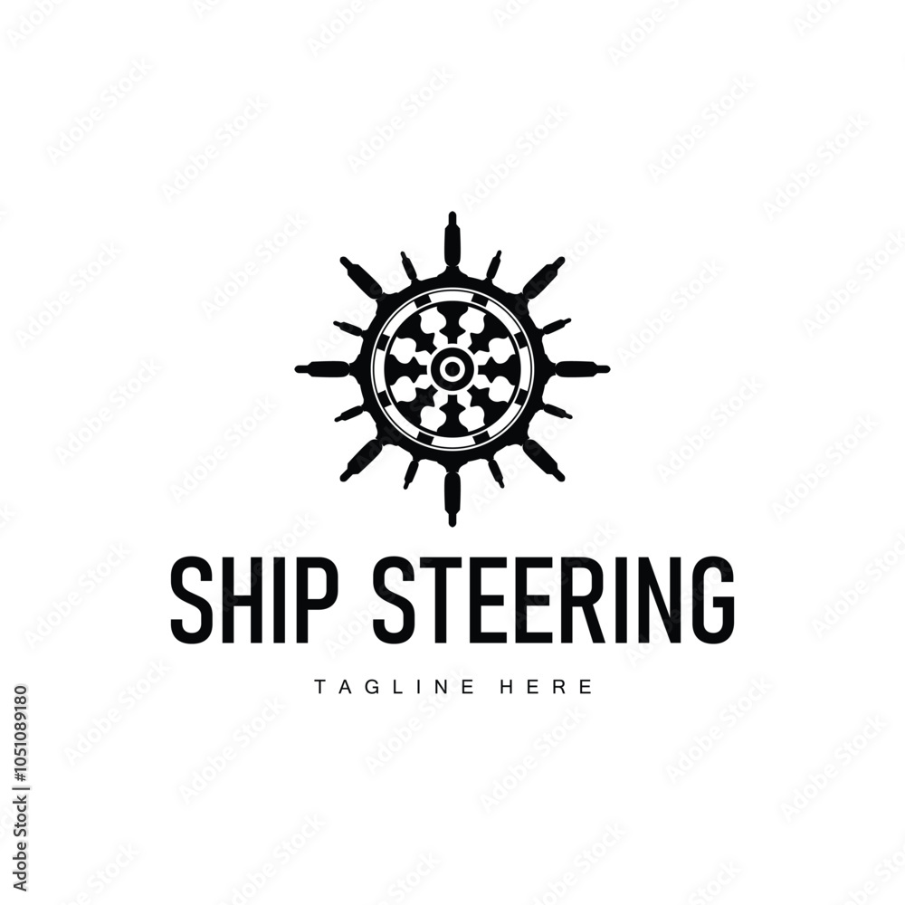 simple marine vehicle ship steering logo design illustration ship steering wheel for product branding template icon