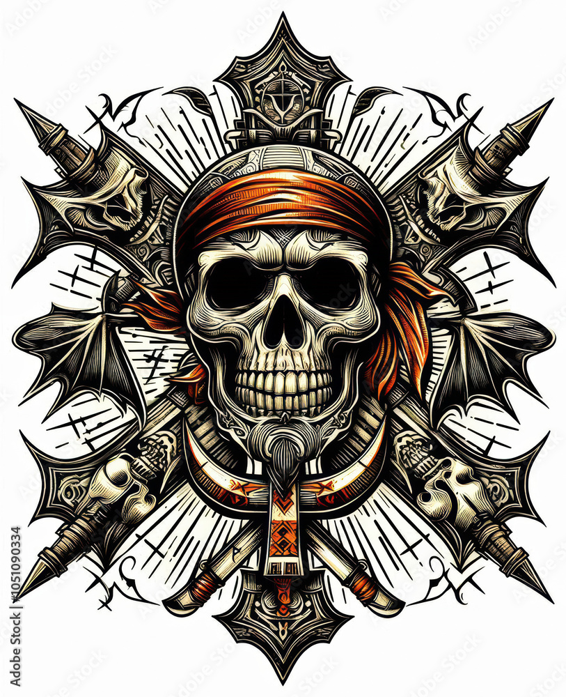 Fototapeta premium TRIBAL TATOO トライバル タトゥ 刺青ドクロ 