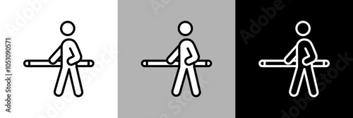 手すりを持って歩く人のイラスト。シンプルな線画のベクターアイコン。