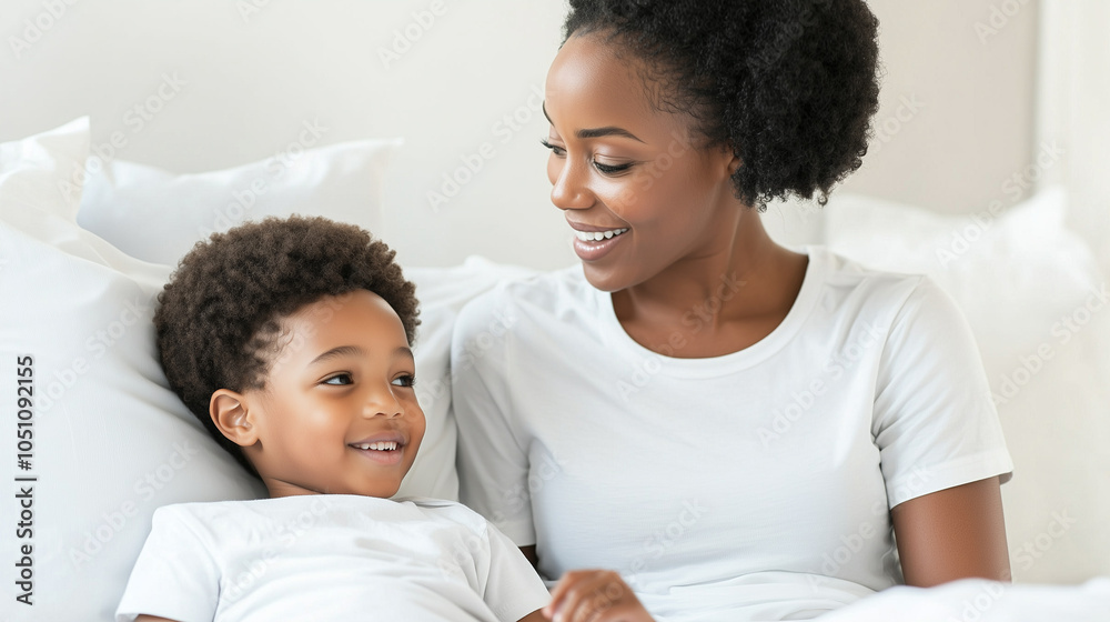 Mother and Son's Unconditional Love: A heartwarming image of a loving mother and her son sharing a tender moment, capturing the unbreakable bond of family and the pure joy of connection.  