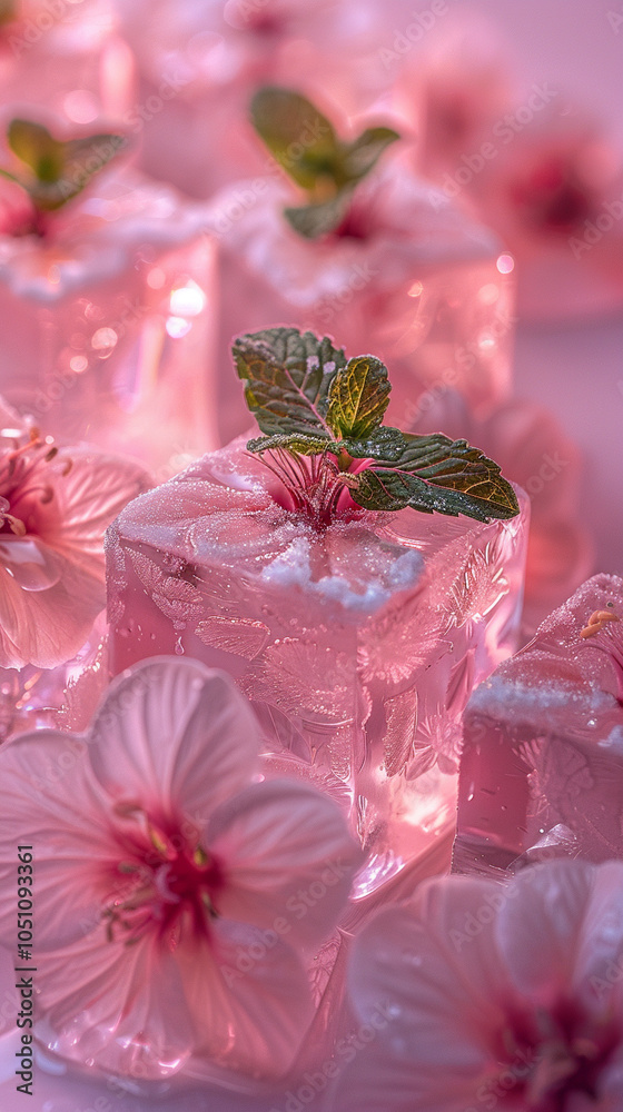 Close-up of melting ice cubes and flowers Close-up of melting ice cubes and flowers
