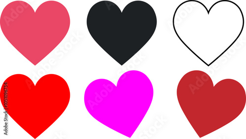 Solid and outline heart shape collection vector illustration. Love heart symbol icons.