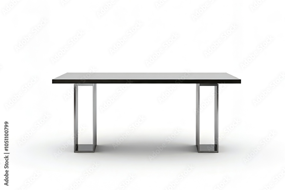 Modern minimalist table with dark top and silver legs, isolated on white background. Modern minimalist table with dark top and silver legs, isolated on white background.