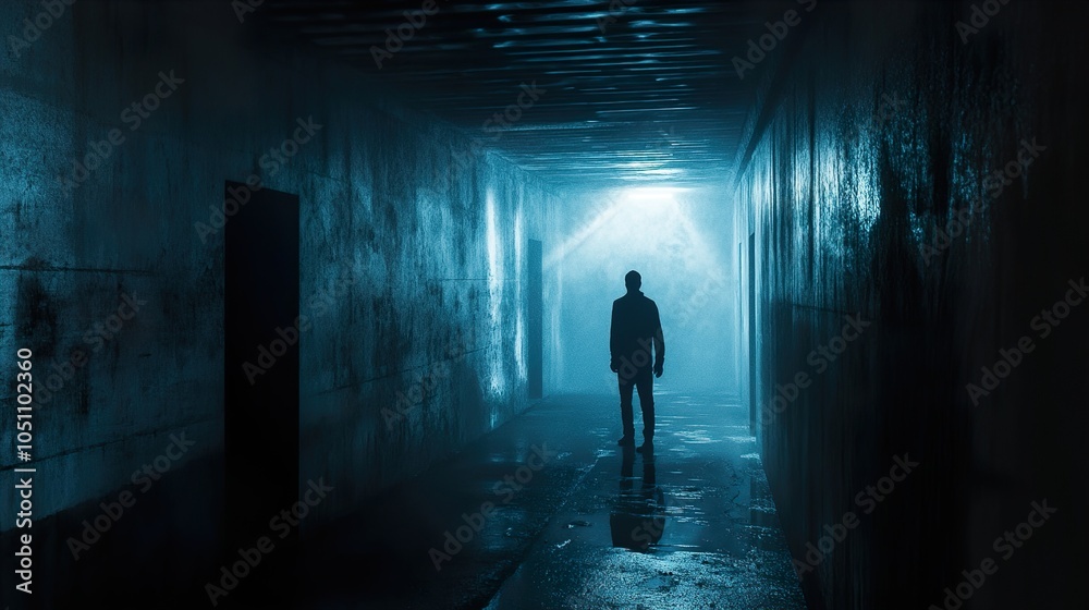 Silhouette of a Man in a Dark Tunnel Silhouette of a Man in a Dark Tunnel