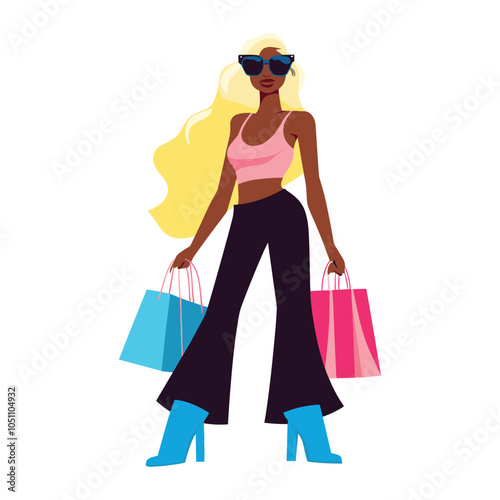 Glamorous Woman Shopping with Multiple Bags