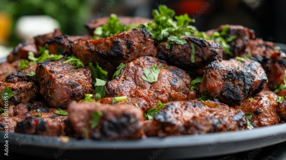 Close-Up of Grilled Eastern Meats with Fresh Garnish