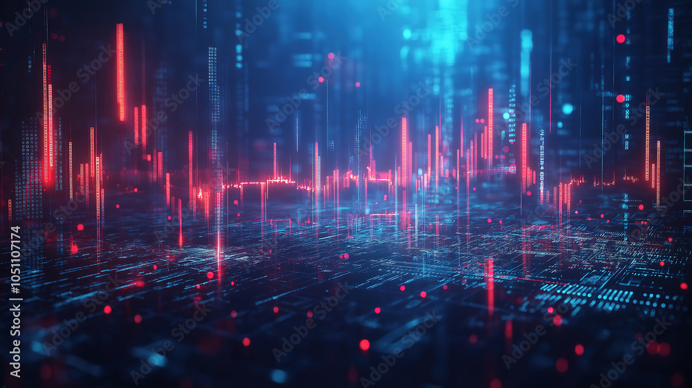 Visualizing investment opportunities with digital graphs and indicators in a blurred blue backdrop Visualizing investment opportunities with digital graphs and indicators in a blurred blue backdrop