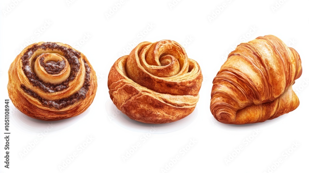 Fototapeta premium Flavorful Pastries with Warm Lighting on White Background