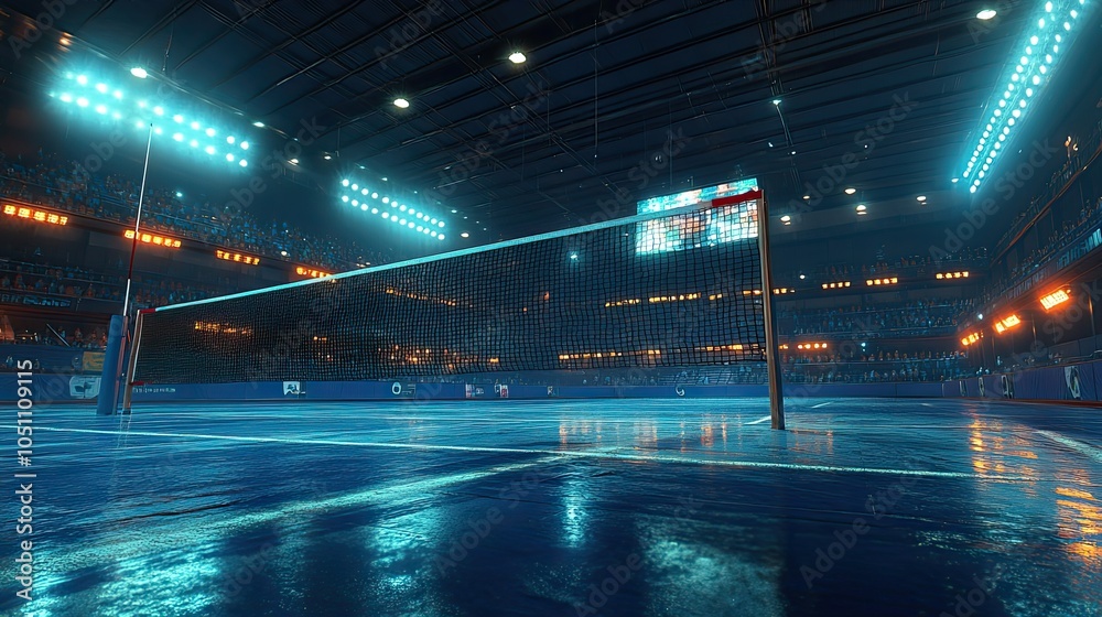 volleyball and net in an aren scene, capturing the excitement of match.illustration volleyball and net in an aren scene, capturing the excitement of match.illustration