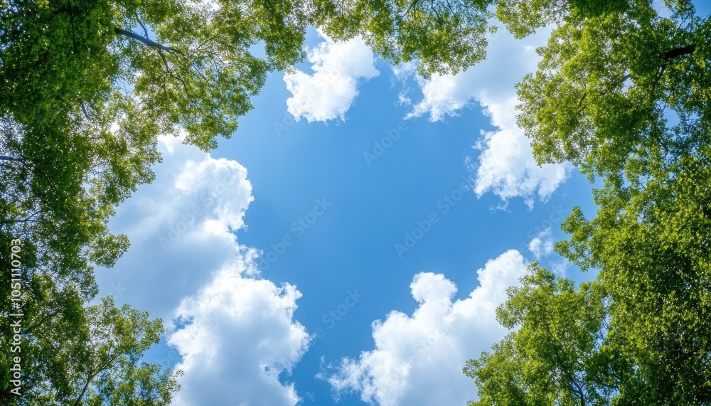 Looking Up Through Trees at Clouds in a Blue Sky Looking Up Through Trees at Clouds in a Blue Sky