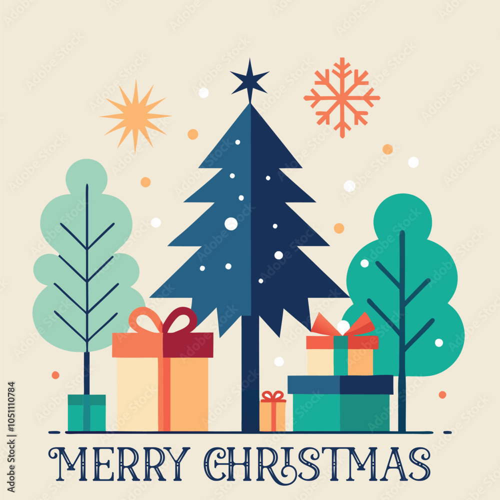 Fototapeta premium Festive Christmas card with a colorful silhouette of trees. Generative AI.