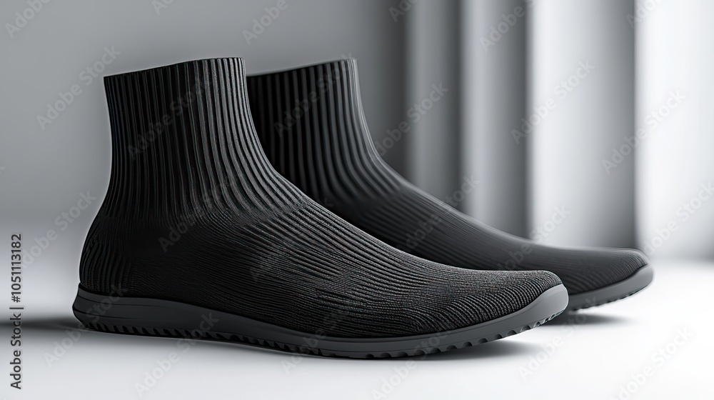 black sock design mockup is displayed on clean white background, ideal for sportswear presentations.illustration