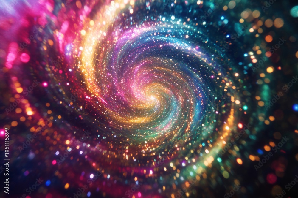 Obraz premium A vibrant, swirling vortex of light and color with a blurred background of glowing particles
