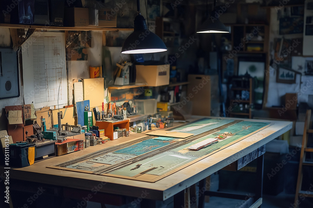 Intricate Model Train Layout Table Hobby Shop Background for Railroad ...
