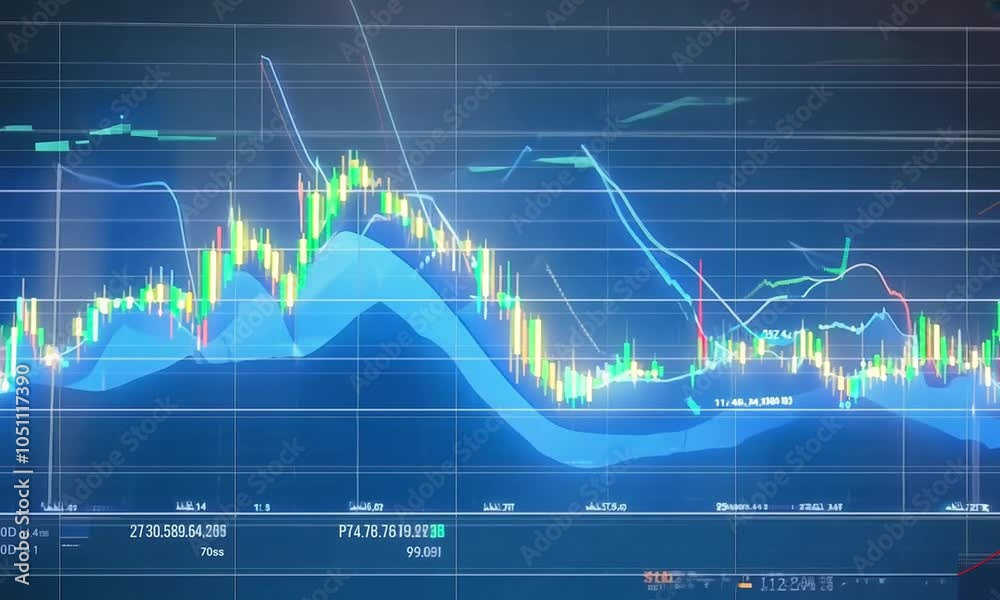 Financial charts and graphs background. Line graph on screen