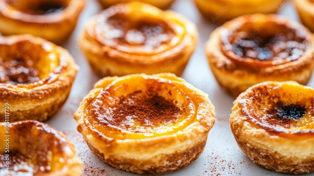 Delicate Pastel de Nata with Cinnamon Dusting Delicate Pastel de Nata with Cinnamon Dusting