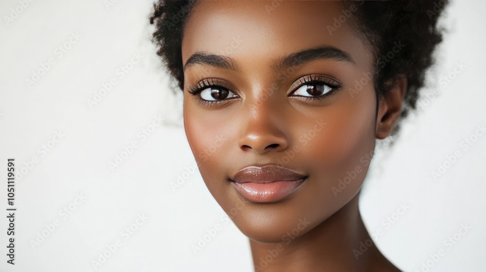 Fototapeta premium Portrait of a young African-American woman with a confident expression, highlighting her natural beauty