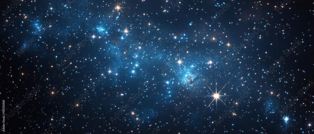 Fototapeta premium A Starry Night Sky with a Prominent Star Cluster and Scattered Stars
