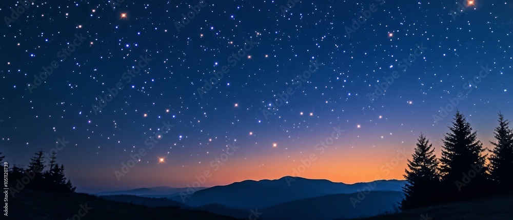 Starry Night Over Silhouetted Mountains and Trees Starry Night Over Silhouetted Mountains and Trees