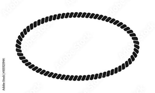 Oval rope frame. Thread, twine, jute or cable decoration element in ellipse shape. Maritime, yacht or nautical style ornament isolated on white background. Vector graphic illustration.