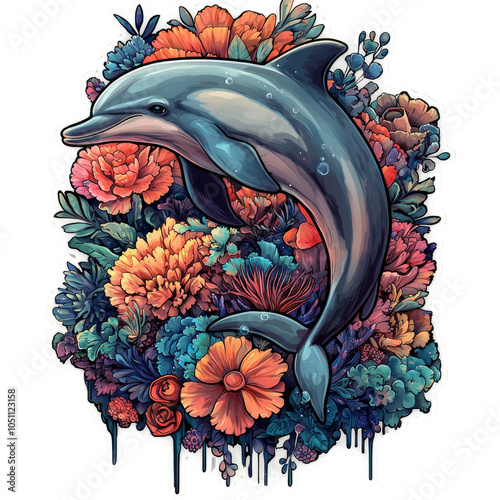 Dolphin Leaping Through Flowers photo