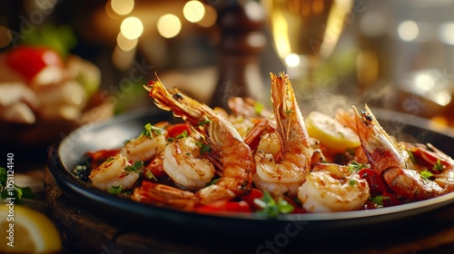 Garlic Prawns with Rustic Presentation in Warm Tones