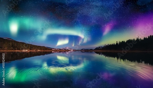 オーロラが出た海辺