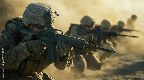 Military Soldiers in Combat Action: A Close-Up View