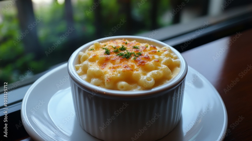 Elegant Mac and Cheese in High Contrast Presentation Elegant Mac and Cheese in High Contrast Presentation