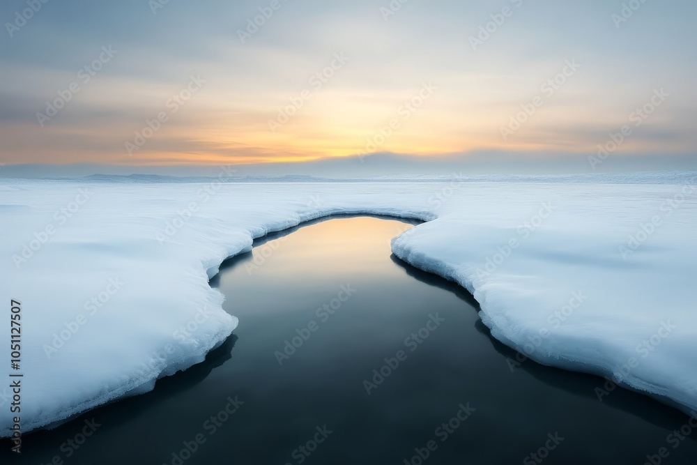 Fototapeta premium Winter Sunset Over a Frozen Lake.