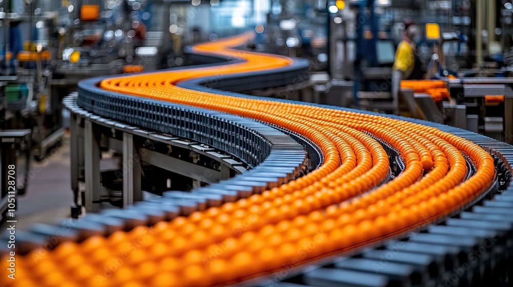 Fototapeta premium conveyor belt section of food manufacturing plant with automatic packaging systems.image