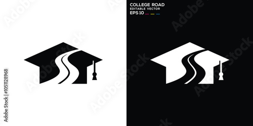 Education logo, with simple design style combining graduation cap with road. Icon symbol template EPS 10