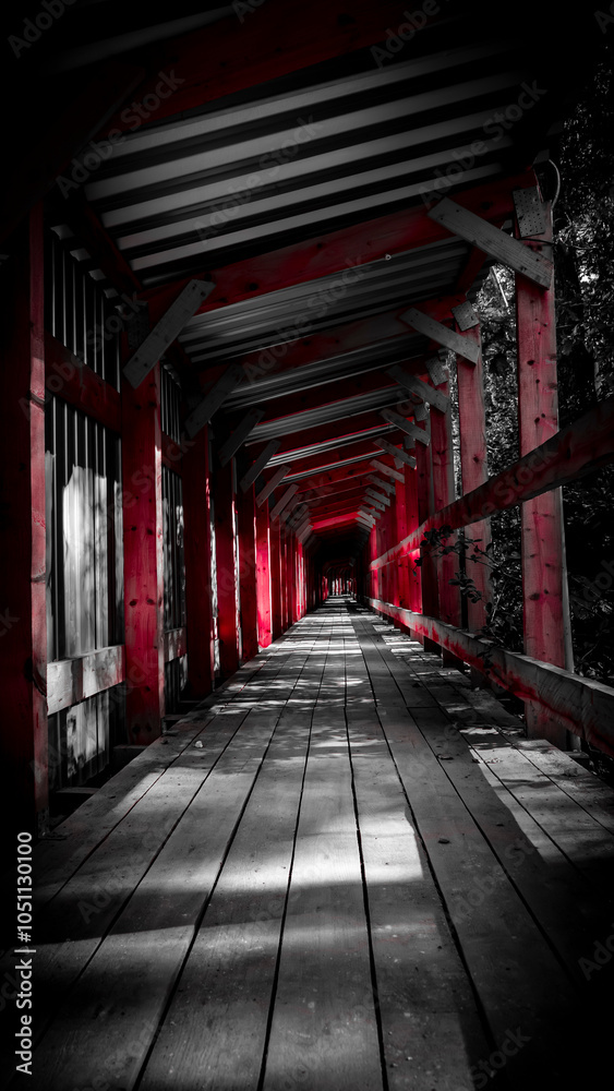 The Mysterious Covered Bridge stands out with its striking Red and Black colors, intriguing all The Mysterious Covered Bridge stands out with its striking Red and Black colors, intriguing all