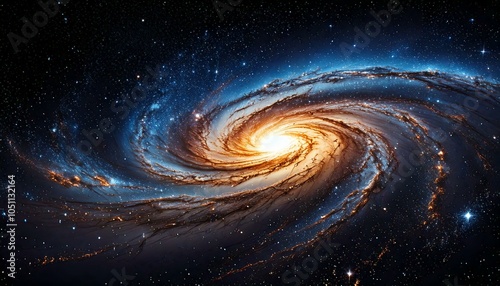 An ancient galaxy with dark dust lanes and faint stars, showing the age and mystery of the cosmos.