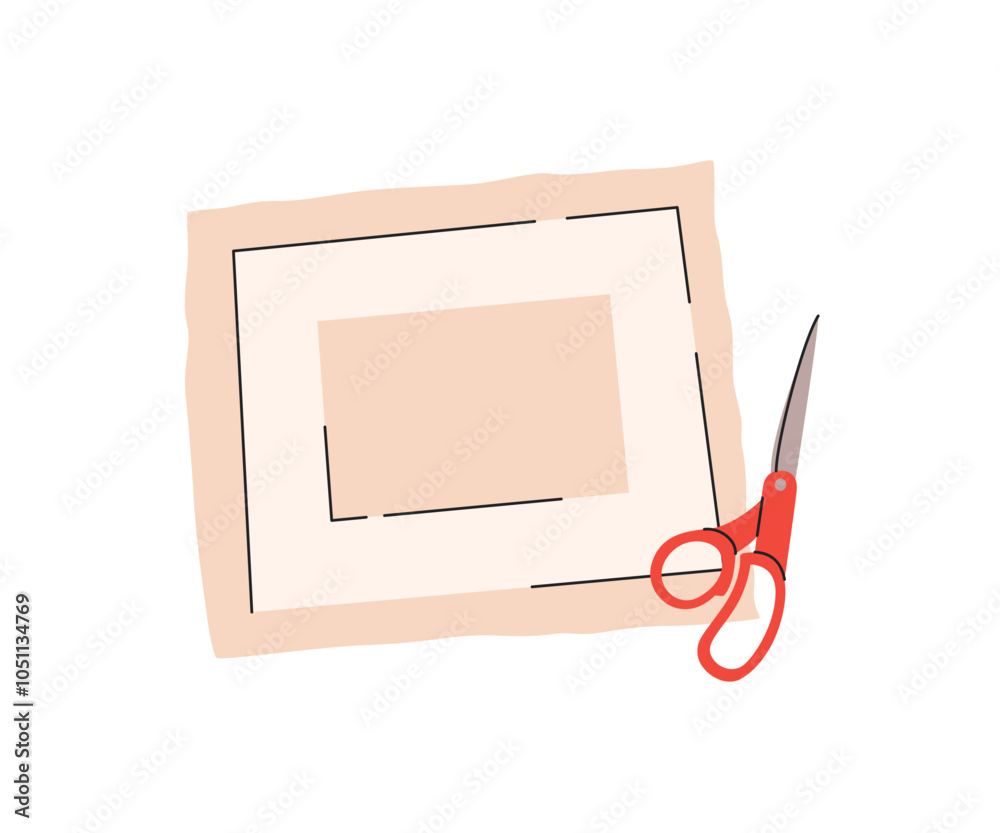 Making cardboard for paintings. Passepartout. Colorful samples paper for framing. Framing workshop, creative industry. Flat vector illustration of hand-made handicraft isolated on white background.