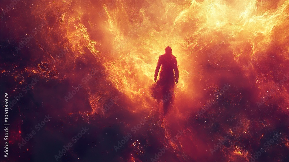 custom made wallpaper toronto digitalSilhouette Figure in a Sea of Flames: A Surreal and Mystical Artwork