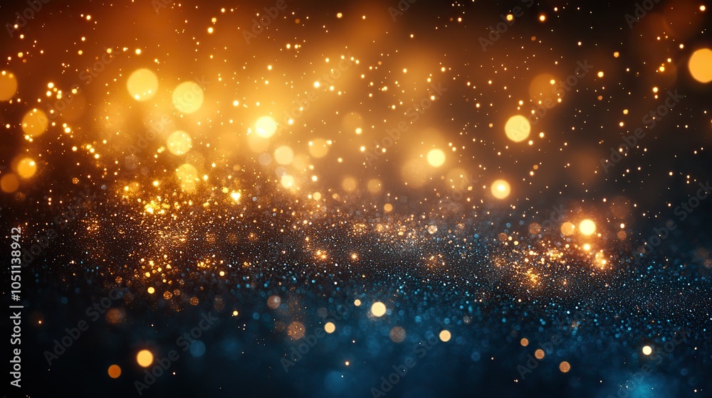 Fototapeta premium dreamy gold and turquoise bokeh background with glittering lights, ideal for festive banners or holiday party invitations with hint of elegance and joy.
