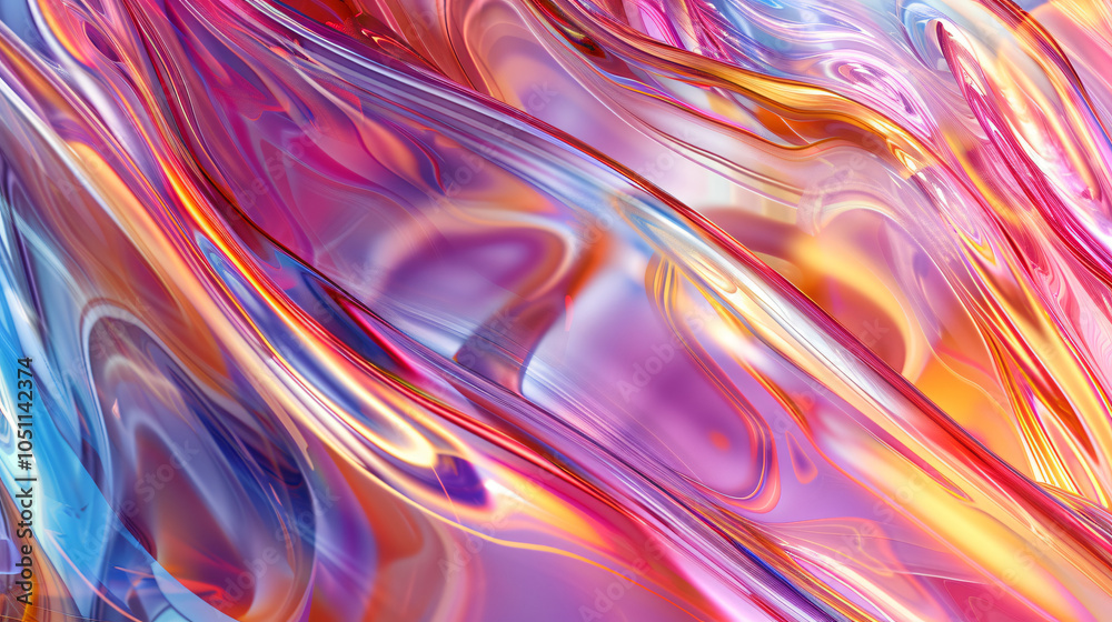 Fototapeta premium An abstract image of colorful flowing patterns in pink, blue, and orange, creating a dynamic and vibrant visual for creative projects.