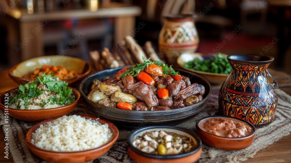 Obraz premium Vibrant Traditional Meals with Fresh Ingredients