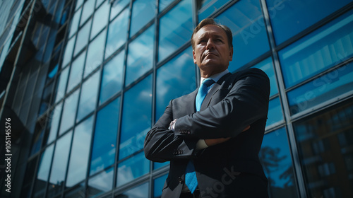 portrait of a businessman standing outside the business office building