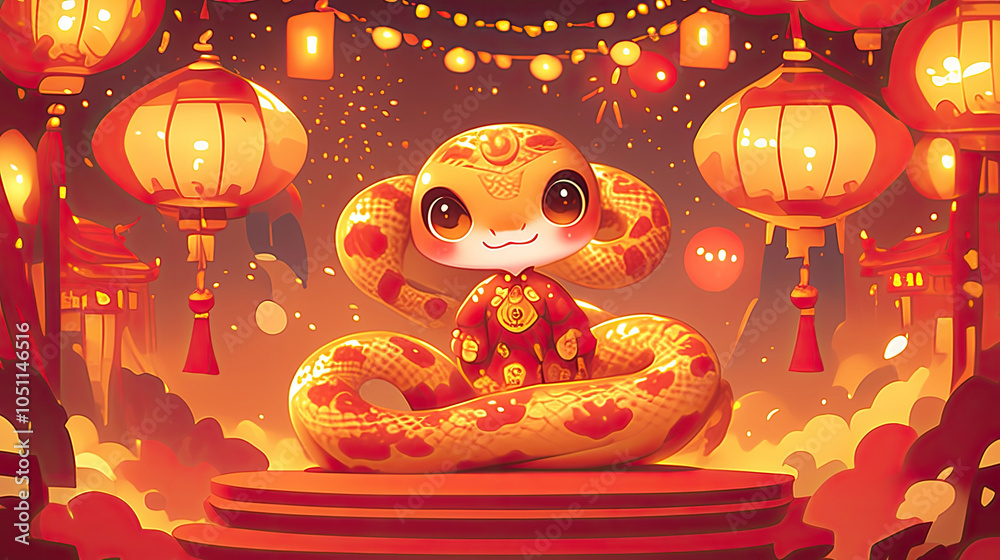 Cute snakes and lanterns, Chinese New Year Cute snakes and lanterns, Chinese New Year