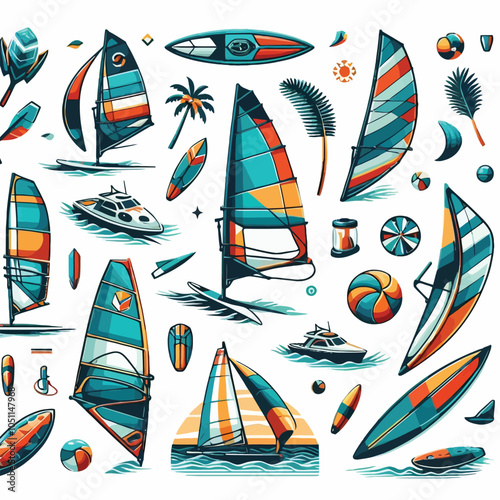 Windsurfing element set vector