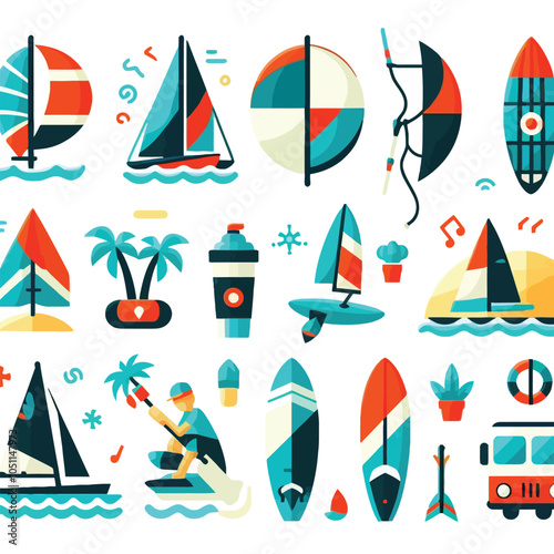 Windsurfing element set vector