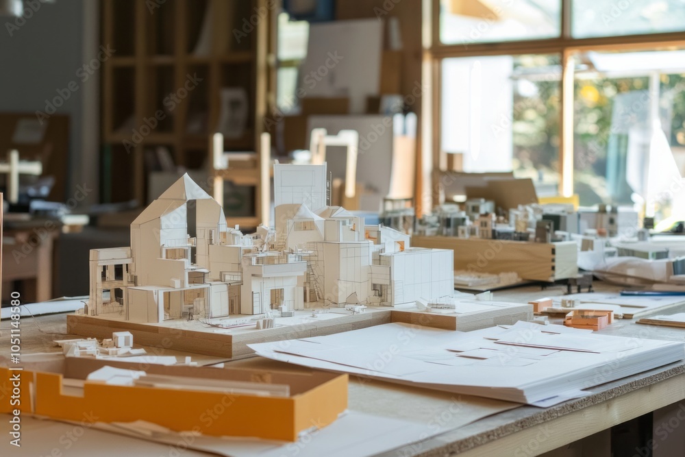 A creative studio with model-making supplies and tools. Team members build physical models to visualize their designs A creative studio with model-making supplies and tools. Team members build physical models to visualize their designs