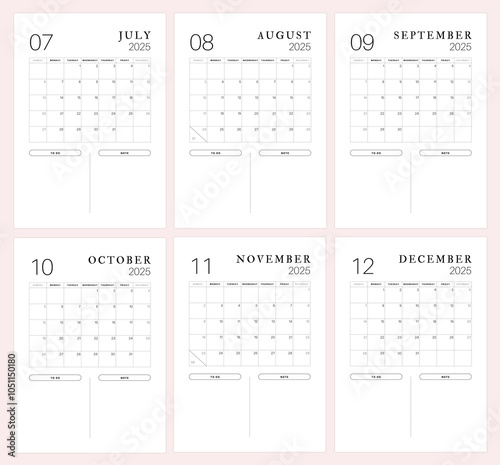 monthly calendar for 2025 year