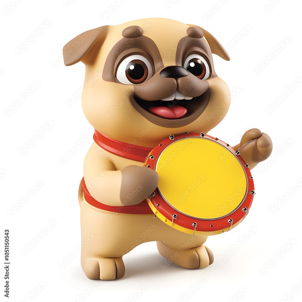 Fototapeta premium Cute Boxer Dog Playing Tambourine in 3D Illustration