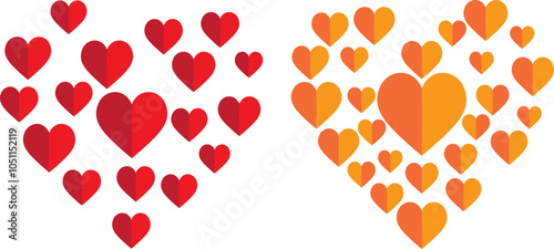 Solid heart shape collection made of different shaped vector illustrations.