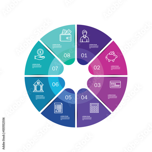 Banking and Finance infographic with 8 steps, parts, options