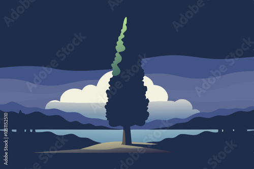 Beautiful cypress tree vector art illustration