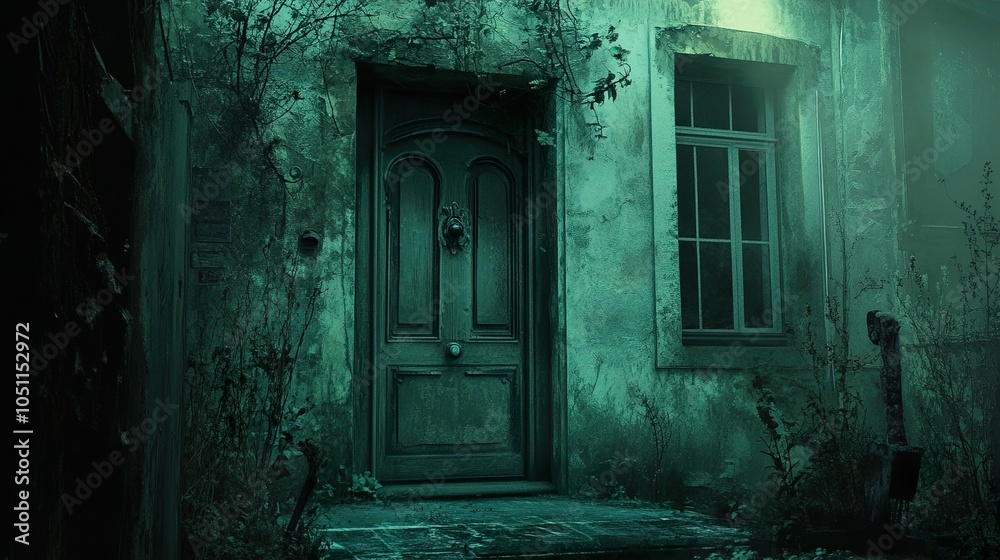 Old Abandoned House With Overgrown Door and Window Old Abandoned House With Overgrown Door and Window